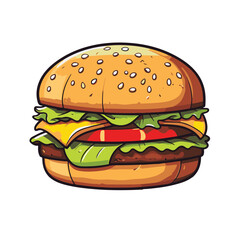 Big burger, hamburger hand drawn vector illustration sketch retro style