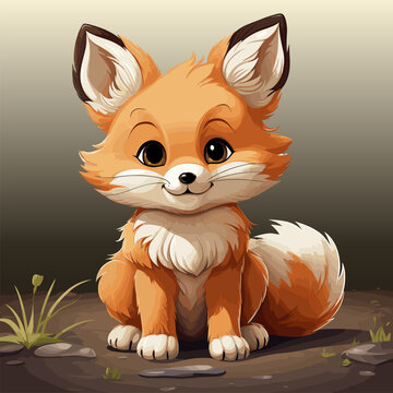 Little fox sitting on the ground with sad look on its face.