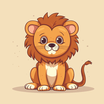 Cartoon lion sitting on the ground with sad look on its face.