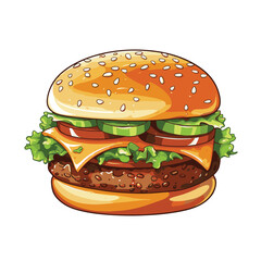 Big burger, hamburger hand drawn vector illustration sketch retro style