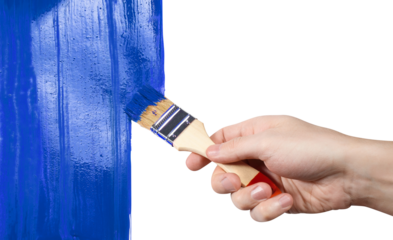 Hand painting using a thick blue brush, cut out