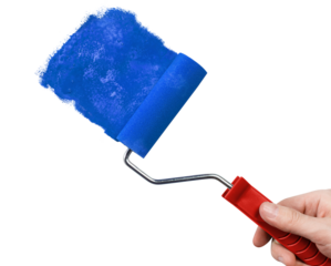 Hand painting using a blue roller brush, cut out