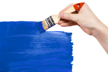 Hand painting using a thick blue brush, cut out