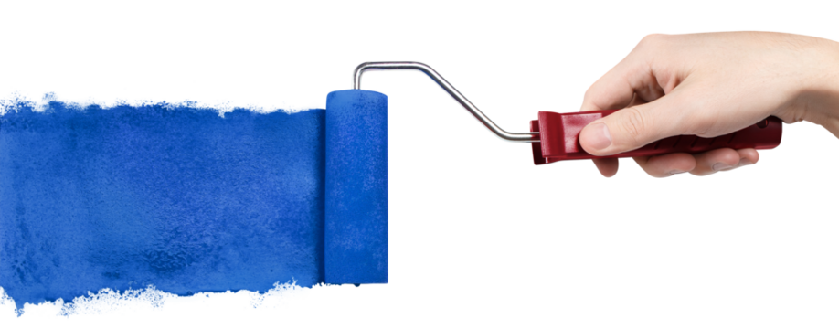 Hand painting using a blue roller brush, cut out - Powered by Adobe