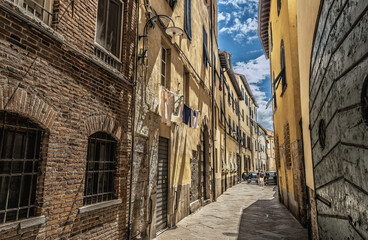 Small streets in Tuscan city of Lucca in Italy