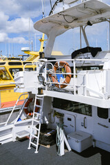 Close-Up of Docked White Boat with Nautical Equipment at Williamstown Marina
