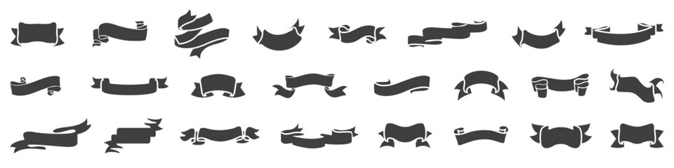 Set of blank ribbon banner elements. Decoration retro scroll banner collection