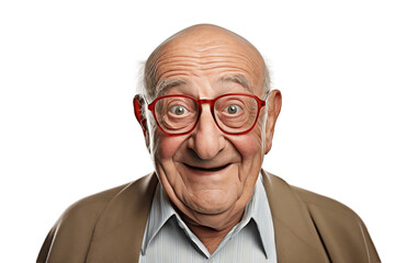 Happy Grandfather Face Shot Isolated on Transparent Background. AI