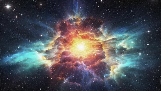 Supernova explosion. Colored chemical elements after the explosion of a star.