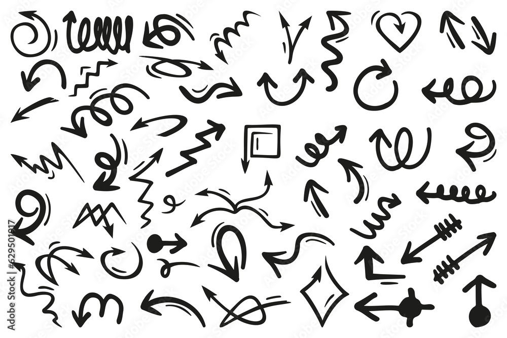 Poster Hand drawing black arrow collection. Abstract arrow collection. Black pointer arrow icons