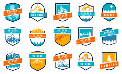 Outdoor camping logo collection. Set of camping badge logotype