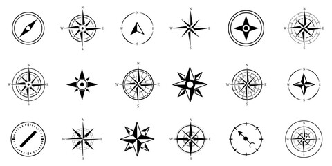 Black navigation compass icon collection. Set of abstract compass icons © top dog