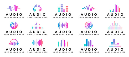 Audio logo collection. Abstract music logo collection. Set of audio icons