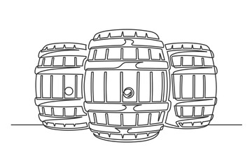 Continuous one line barrel keg. Vintage barrel keg isolated on a white background. Beer brewer concept. Vector illustration