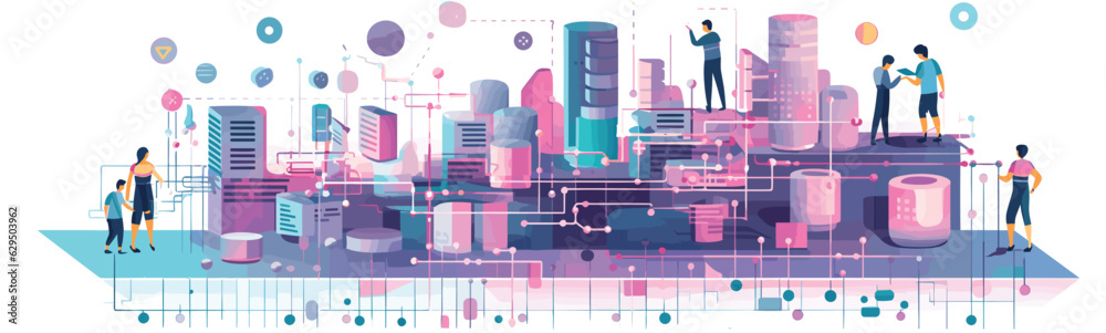 Wall mural digital data and big tech imagery vector simple 3d isolated illustration