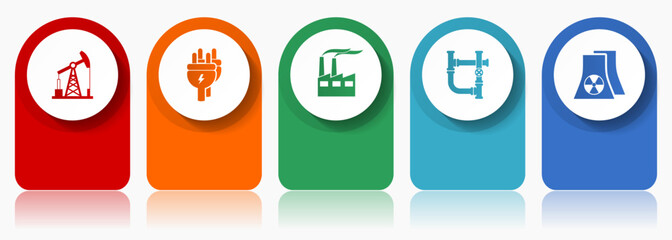 Industrial icon set, miscellaneous vector icons such as oil industry, electricity, factory and nuclear power plant, modern design infographic templatev