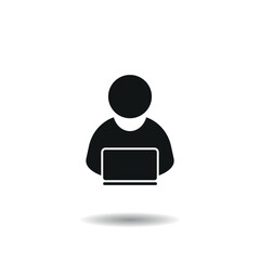 Person with laptop icon vector illustration. Worker on isolated background. Freelancer sign concept.