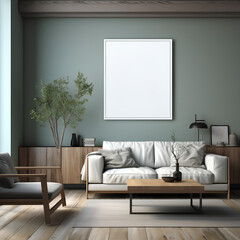 Mock up poster frame in modern interior background, 3d render