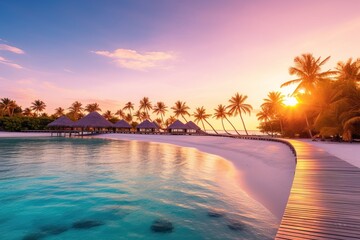amazing sunset luxury tropical panorama, beautiful beach background