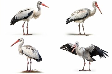 set of storks isolated on white background.
