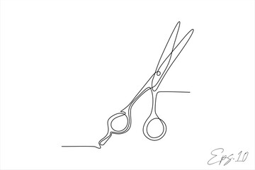 scissors continuous line vector illustration - obrazy, fototapety, plakaty