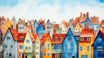 Colorful houses in the old town of Wroclaw, Poland.AI Generated 