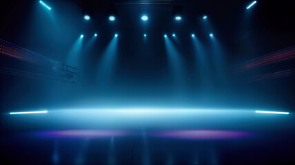 scene, stage light with colored spotlights and smoke