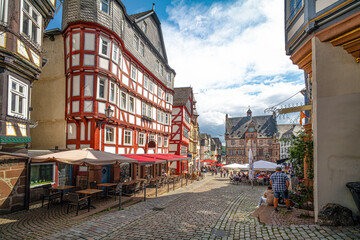 Marburg (Hessen) Altstadt mit Marktplatz und Rathaus - obrazy, fototapety, plakaty