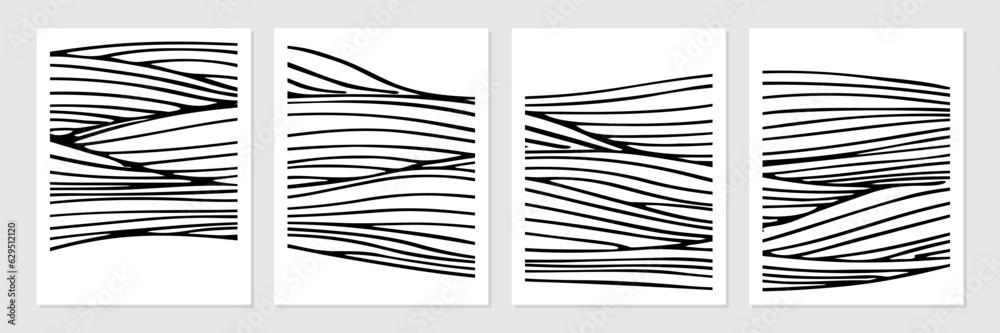 Poster set of vector organic abstract minimalist shapes in black on white background.