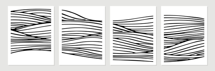 Set of vector organic abstract minimalist shapes in black on white background.