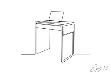 continuous line work table on white background