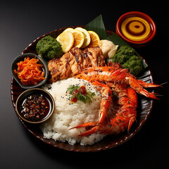 Sushi with salmon, Japanize food, fresh fish, rice, vegetables, fruits, colors, flowers