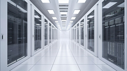 Server room. Modern data center for storing information. Racks for computer equipment created with Generative AI Technology