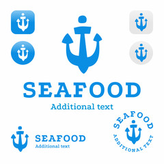 Fototapeta na wymiar Sea food cafe or restaurant logo with anchor icon