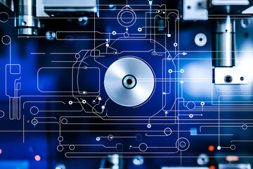 machine technical blueprint circuit board background  milling machine Generative AI