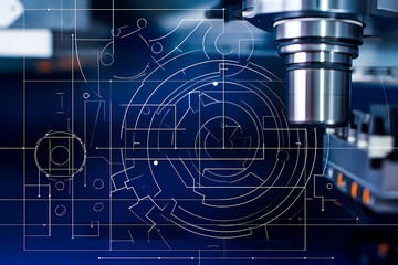 machine technical blueprint circuit board background  milling machine Generative AI