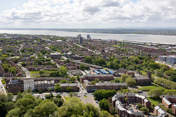 Liverpool, united kingdom May, 16, 2023 Aerial view of Liverpool’s suburbs
