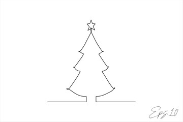 continuous line christmas tree white background