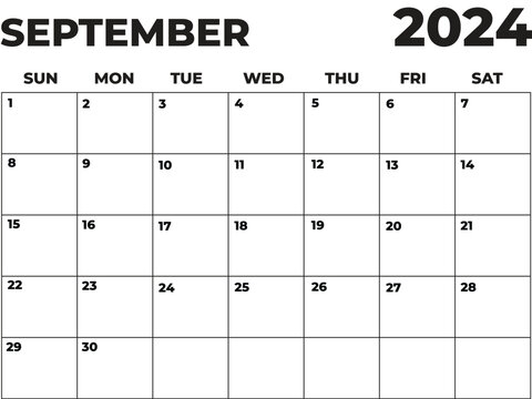 September 2024 Black and White Sunday Start Landscaped Monthly Planner, Sunday Start Calendar 2024