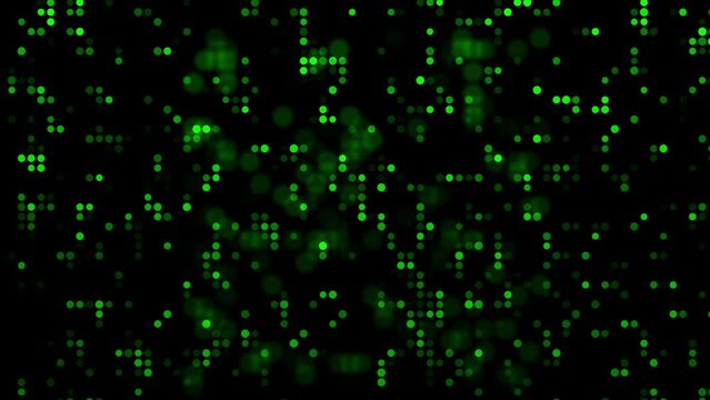 Seamless Loop of Flickering Retro Patterns, Green Circles, and Electric Circuit Signal Animation with Illuminating Light Effect