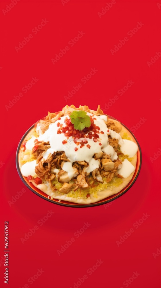 Wall mural chicken shawarma on a plate | red background