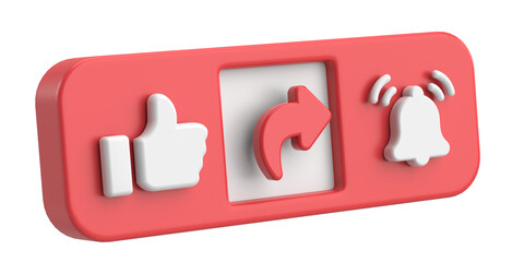 Like share subscribe button. 3D illustration.
