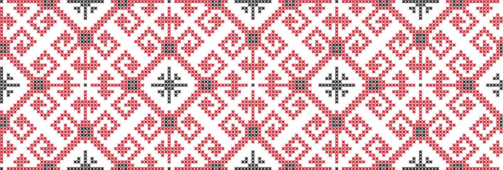 embroidered cross-stitch ornament national pattern Ukrainian Slavic.