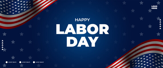 blue happy labor day banner with american flag elements