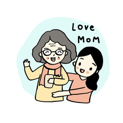 Elderly mother with adult daughter, mother's concept
