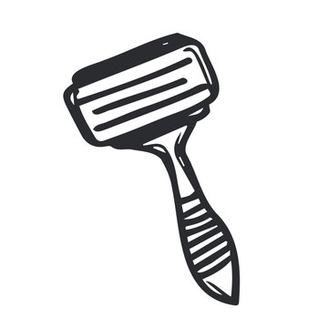 recommend clip art: Vector hand drawn Razor outline sketch. Safety razor for shaving doodle icon isolated on white background.
