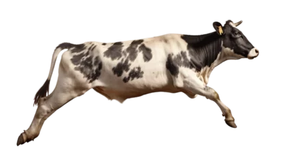 Fotobehang Transparent cow isolated on white. Jumping cow. Spotted cow. Farm animals. Cow, standing full-length in front of transparent background. ©  Mohammad Xte
