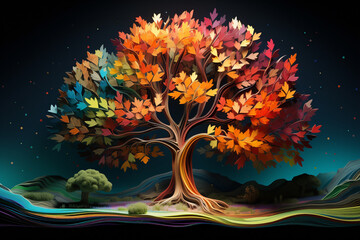 tree with rainbow leaves