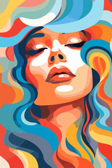 Woman in vibrating colors illustration