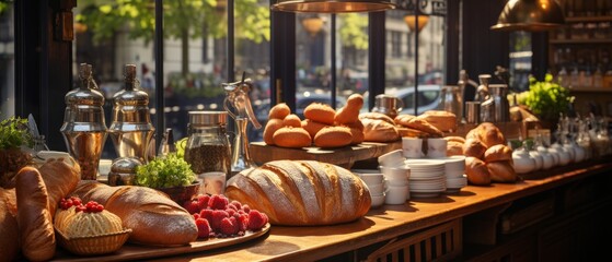 Confectionery with the atmosphere of a street cafe. Delicious treats and pastries. Generative AI